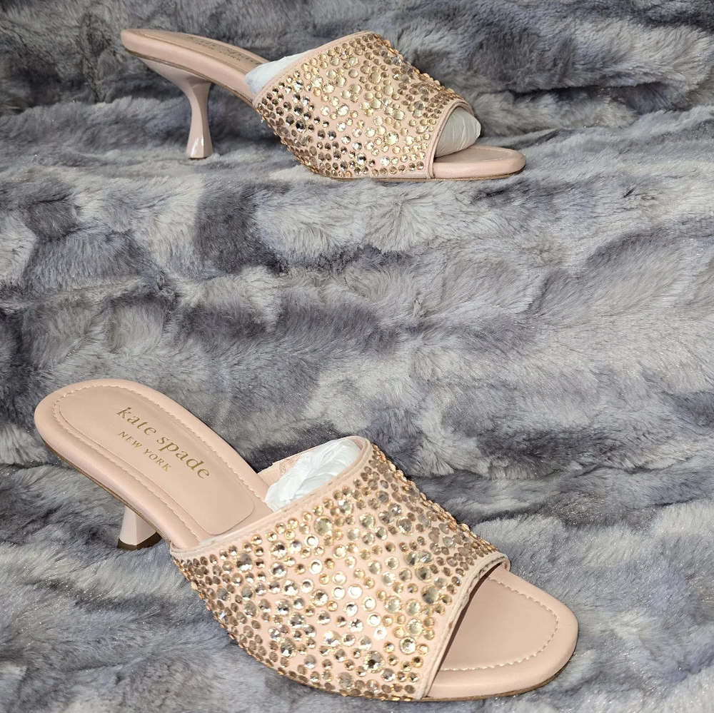 NWB kate spade new york Malibu Crystal Heeled Sandal Mochi Pink Size 10‎